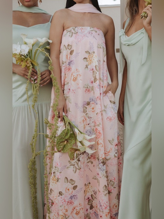 Show Me Your MuMu Dresses & Skirts - Show Me Your Mumu Tinsley Tube Maxi Dress size XL powder pink taffeta floral